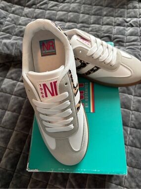 Not Rated White and Gray Sneakers with Leopard Stripe